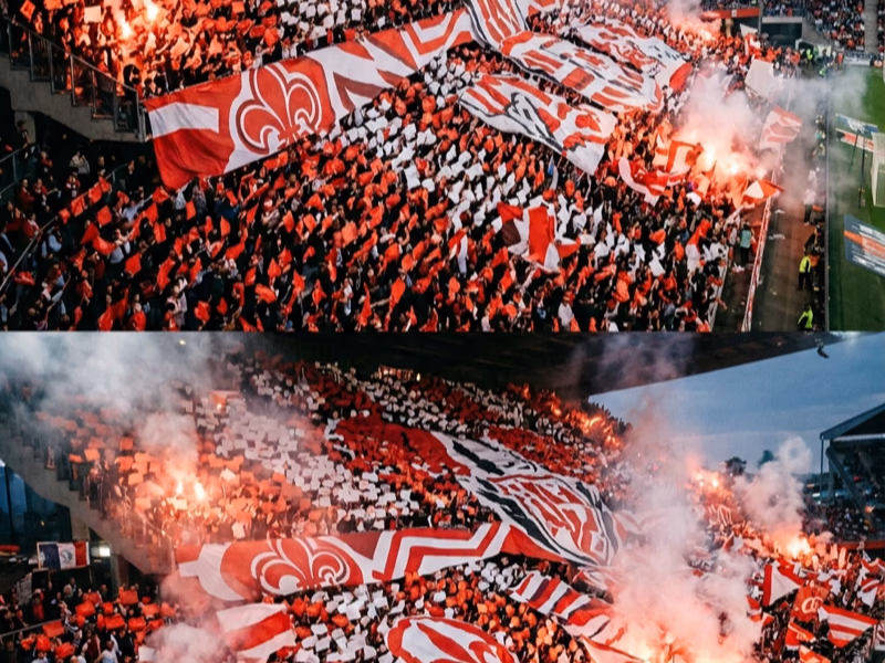 Drapeaux supporters TIFO FOOT déployés en tribune lors d'un match