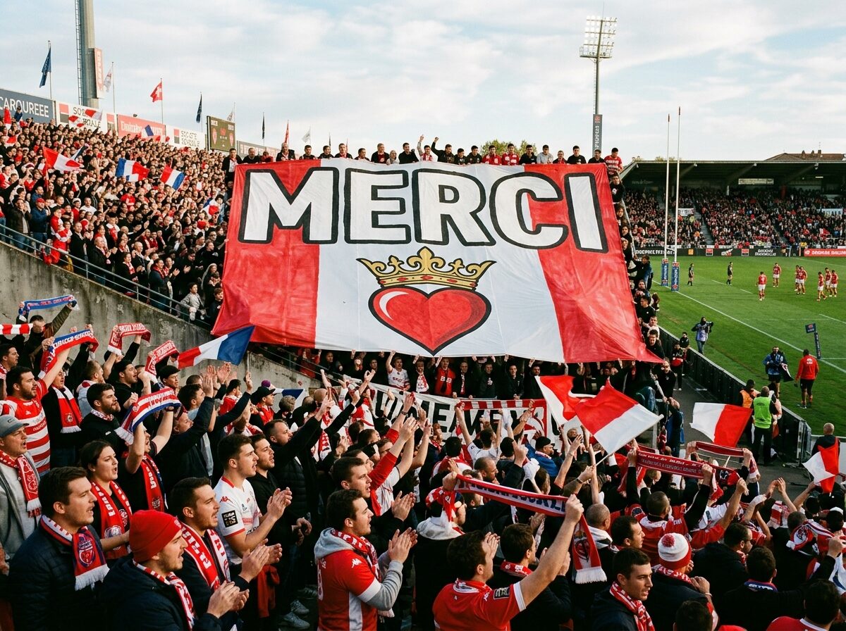 Tifo MERCI rugby championnat hommage