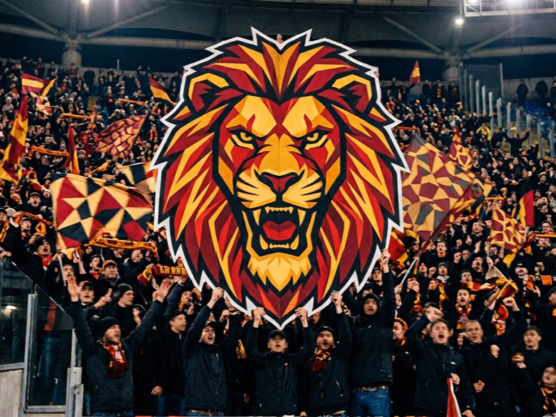 Tifo découpé en forme de mascotte de club stylisée