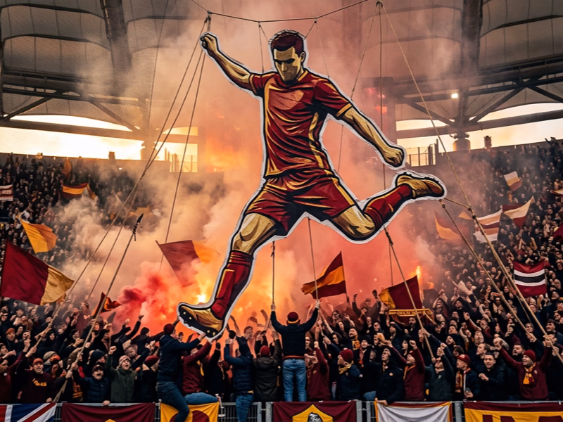 Tifo découpé en silhouette de joueur de football en action