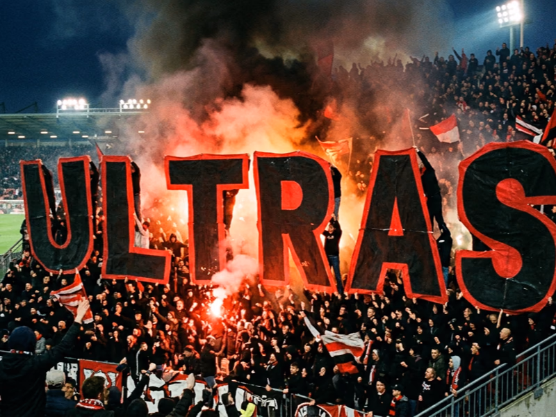 Tifo en découpe à la forme déployé en tribune
