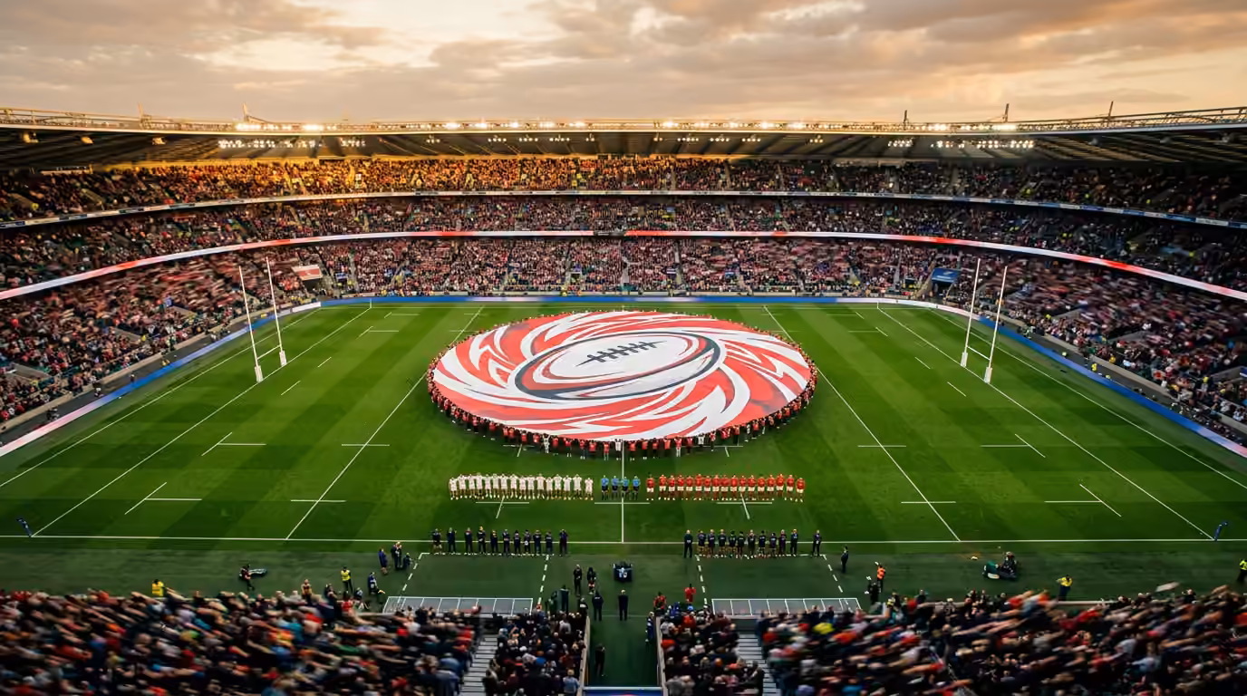 Tifo rond central sur mesure déployé sur terrain de rugby